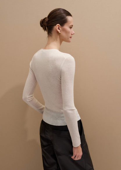 Cream Barely There Slim Rib Layering Sweater | ME+EM Clothing