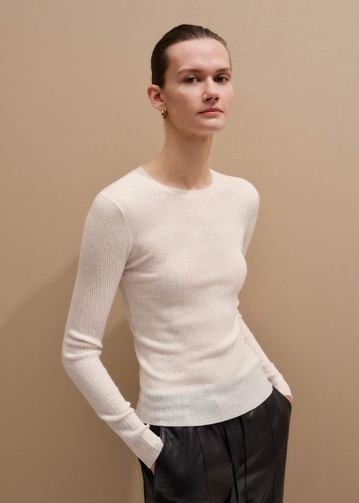 Cream Barely There Slim Rib Layering Sweater | ME+EM Clothing