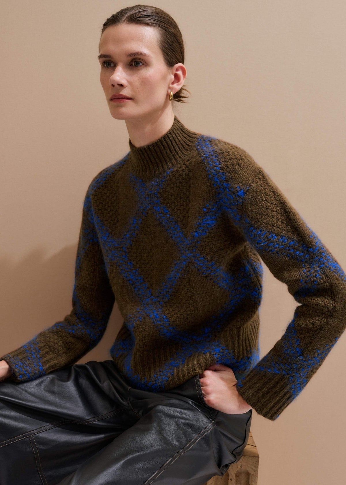 Green Merino Statement Textured Argyle Sweater | ME+EM Clothing