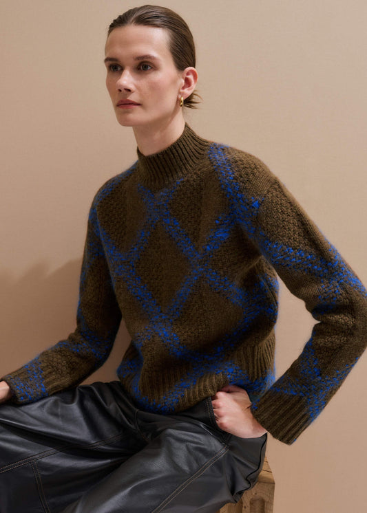 Green Merino Statement Textured Argyle Sweater | ME+EM Clothing