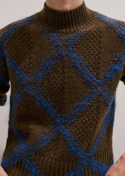 Green Merino Statement Textured Argyle Sweater | ME+EM Clothing