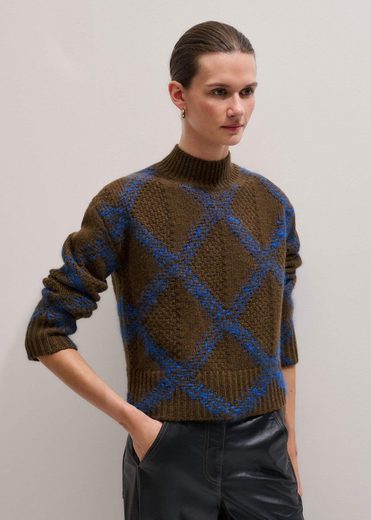 Green Merino Statement Textured Argyle Sweater | ME+EM Clothing