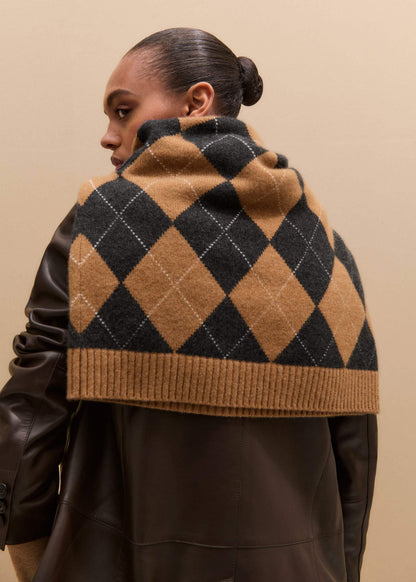 Brown Cashmere Relaxed Argyle Sweater | ME+EM Clothing