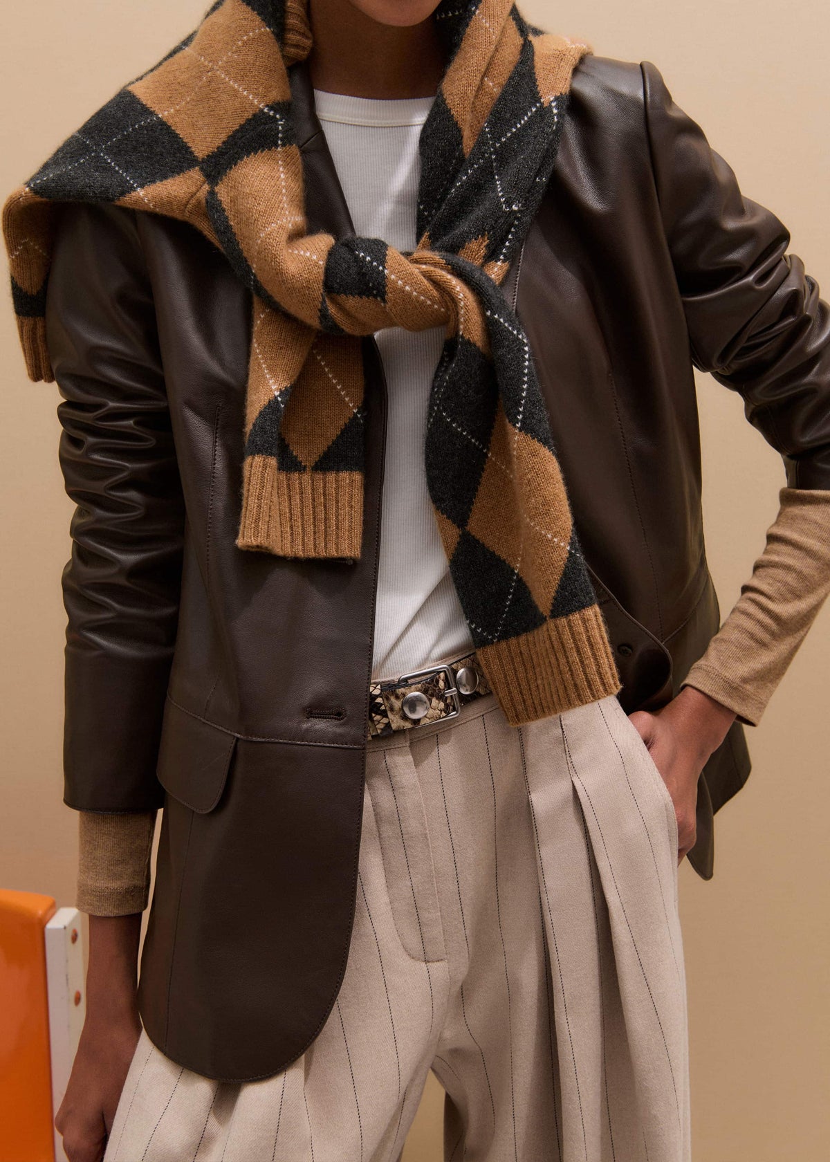 Brown Cashmere Relaxed Argyle Sweater | ME+EM Clothing