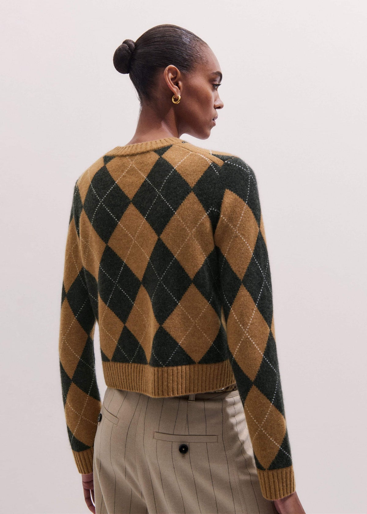 Brown Cashmere Relaxed Argyle Sweater | ME+EM Clothing