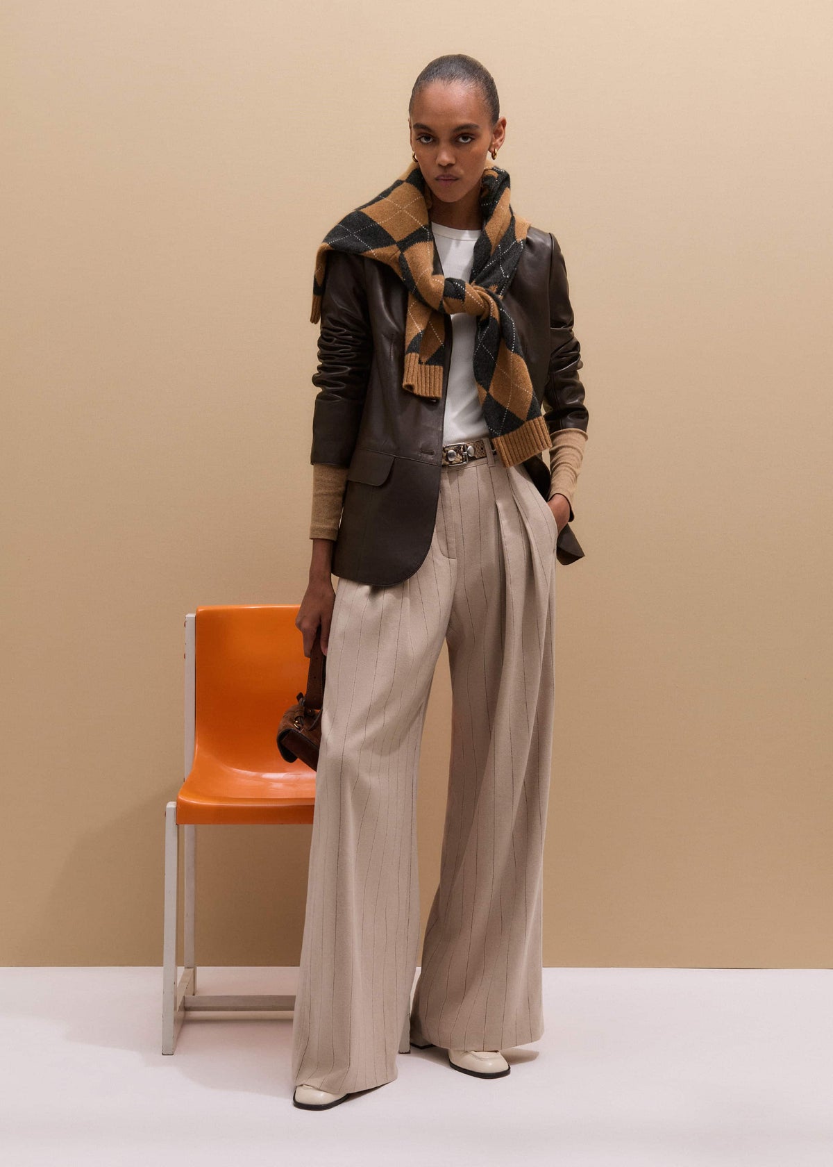 Brown Cashmere Relaxed Argyle Sweater | ME+EM Clothing