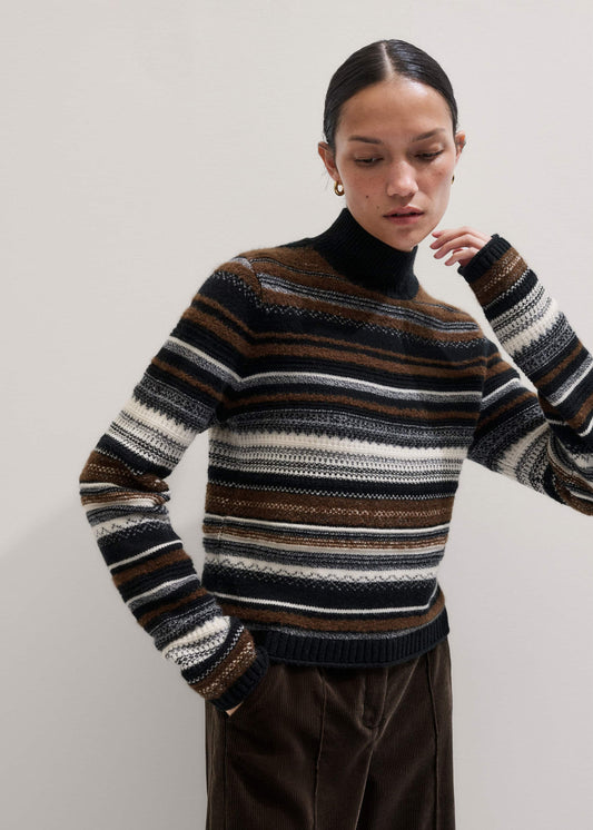 Black Textured Stitch Relaxed High Neck Sweater | ME+EM Clothing