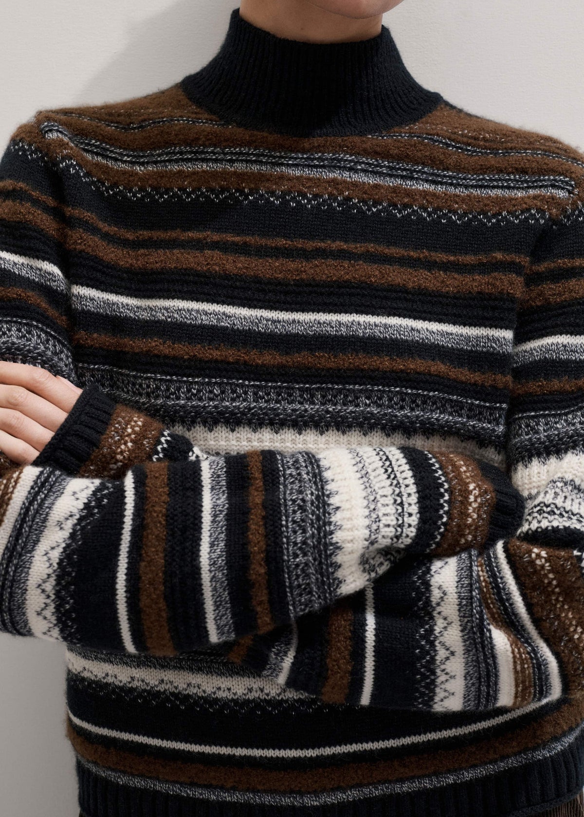 Black Textured Stitch Relaxed High Neck Sweater | ME+EM Clothing