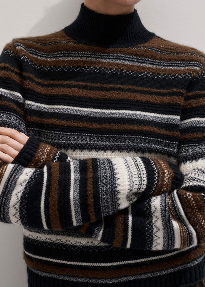 Black Textured Stitch Relaxed High Neck Sweater | ME+EM Clothing