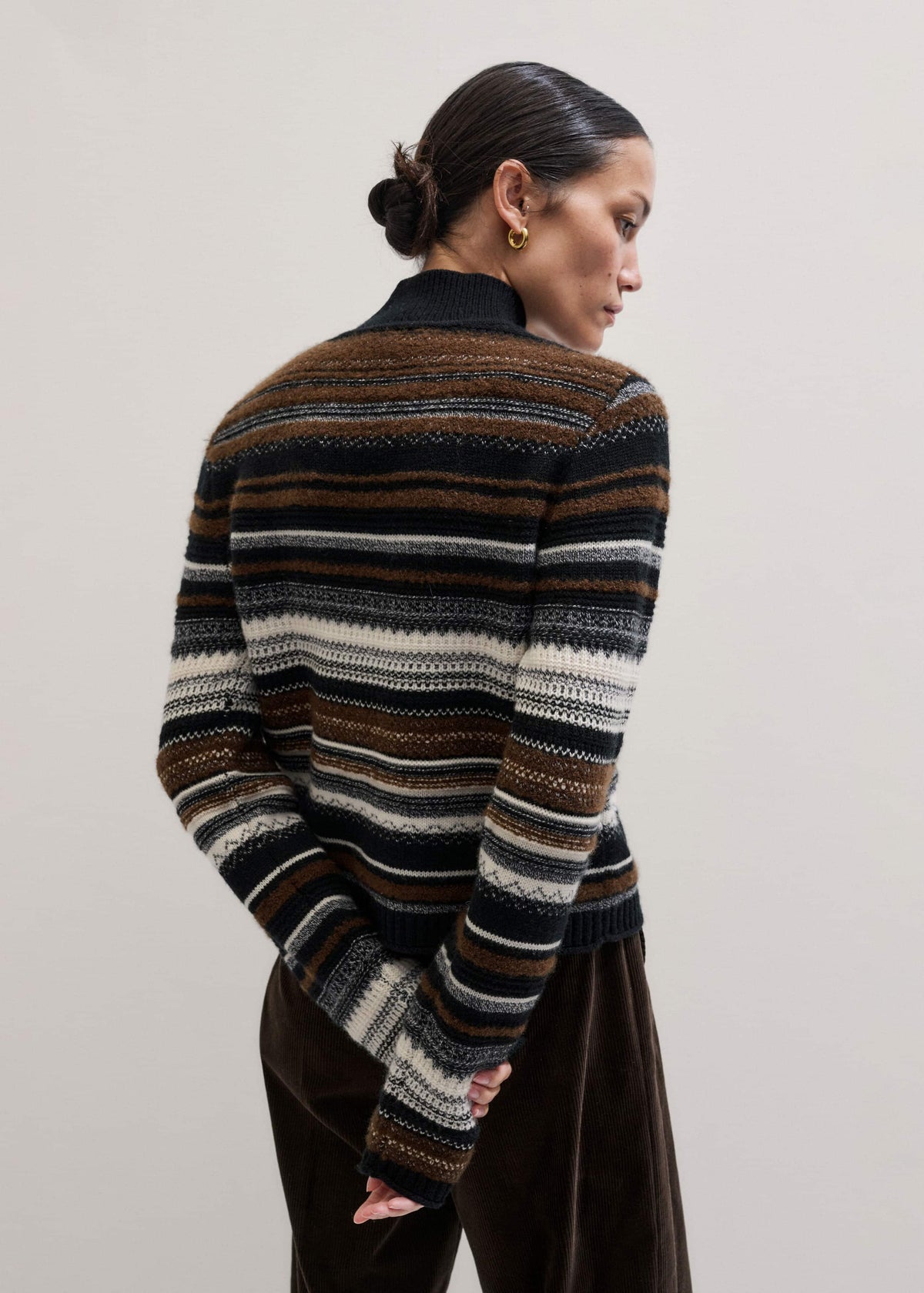 Black Textured Stitch Relaxed High Neck Sweater | ME+EM Clothing