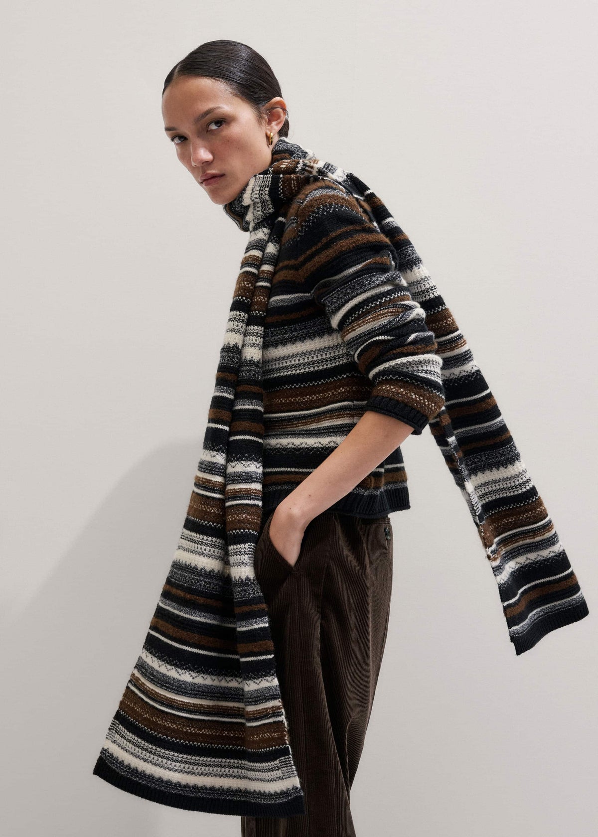 Black Textured Stitch Relaxed High Neck Sweater | ME+EM Clothing