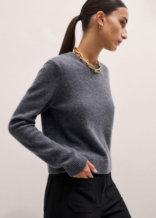 Gray Cashmere Relaxed Crop Sweater | ME+EM Clothing