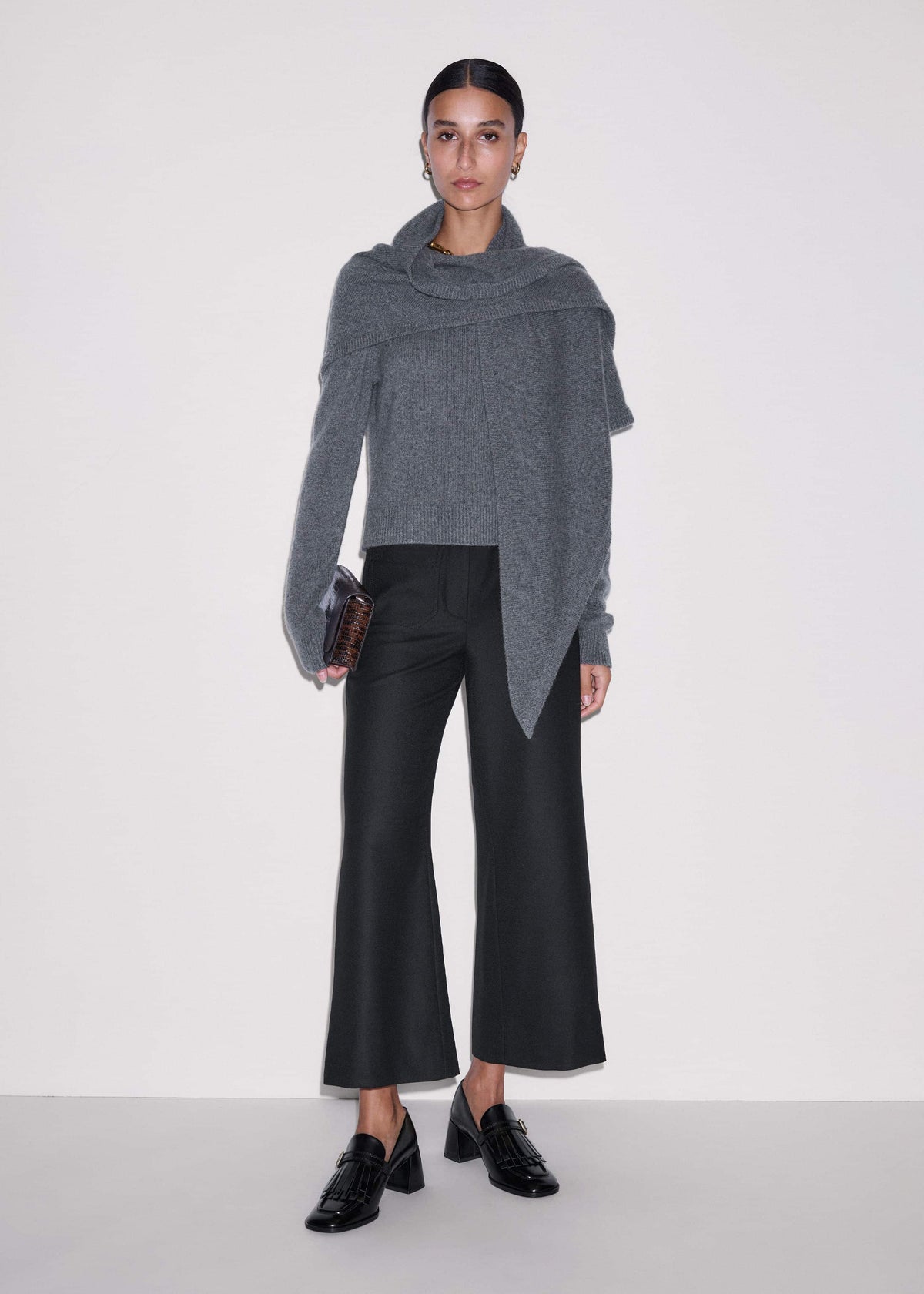 Gray Cashmere Relaxed Crop Sweater | ME+EM Clothing
