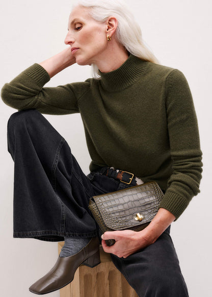 Olive Green High Neck Crop Sweater | ME+EM Clothing