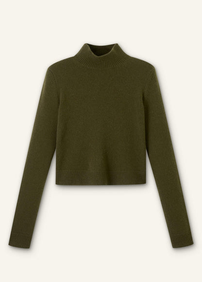 Olive Green High Neck Crop Sweater | ME+EM Clothing