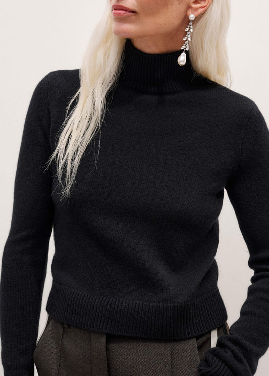 Black High Neck Crop Sweater | ME+EM Clothing