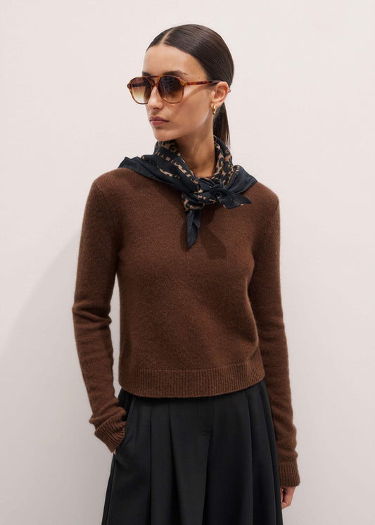 Brown Cashmere Relaxed Crop Sweater | ME+EM Clothing