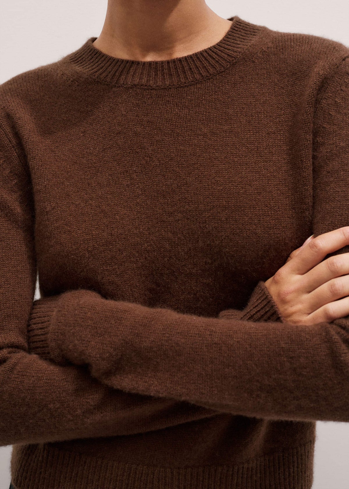 Brown Cashmere Relaxed Crop Sweater | ME+EM Clothing