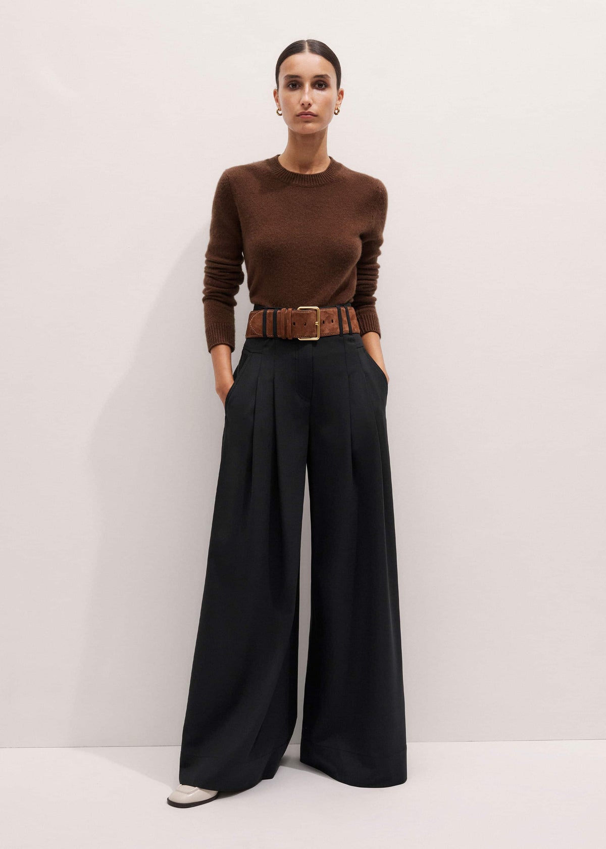 Brown Cashmere Relaxed Crop Sweater | ME+EM Clothing