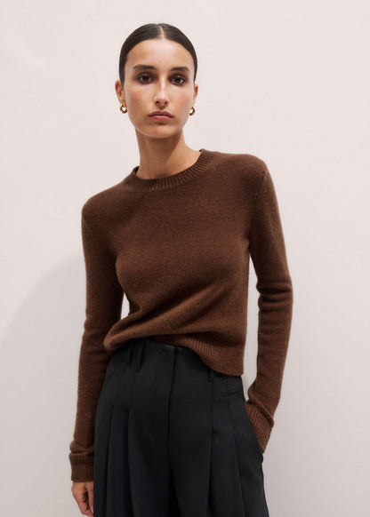 Brown Cashmere Relaxed Crop Sweater | ME+EM Clothing
