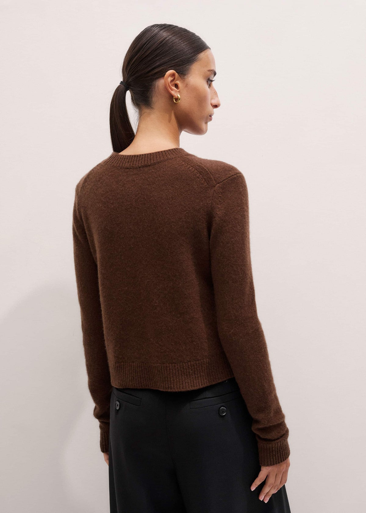 Brown Cashmere Relaxed Crop Sweater | ME+EM Clothing