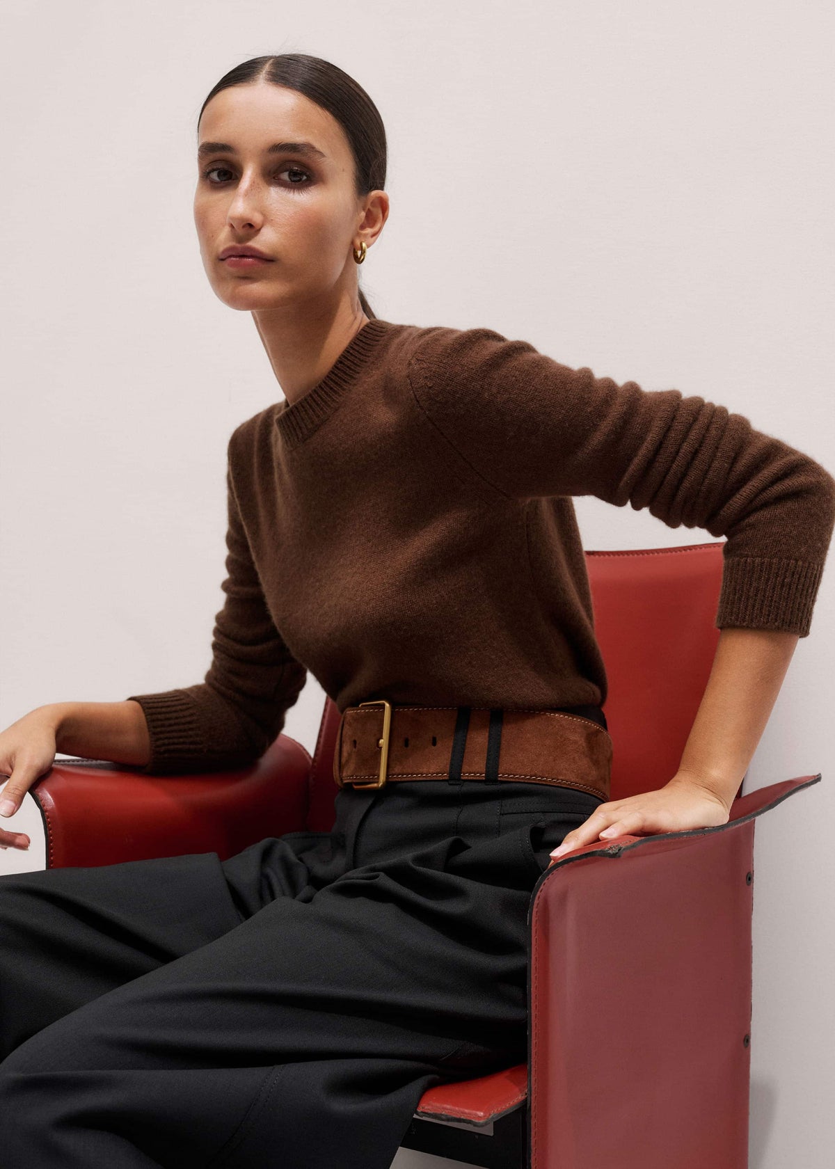 Brown Cashmere Relaxed Crop Sweater | ME+EM Clothing