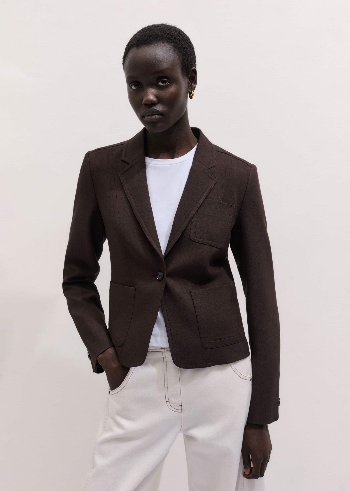 Brown Fitted Short Blazer | ME+EM Clothing
