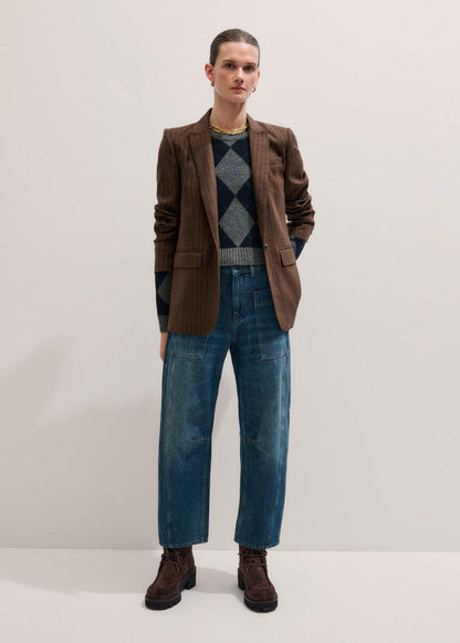 Brown Pinstripe Sharp Shoulder Blazer | ME+EM Clothing