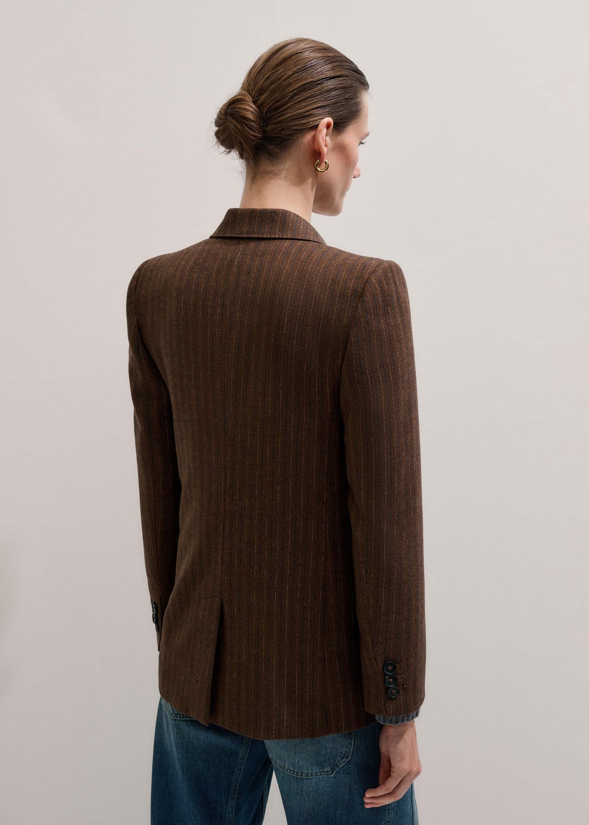 Brown Pinstripe Sharp Shoulder Blazer | ME+EM Clothing