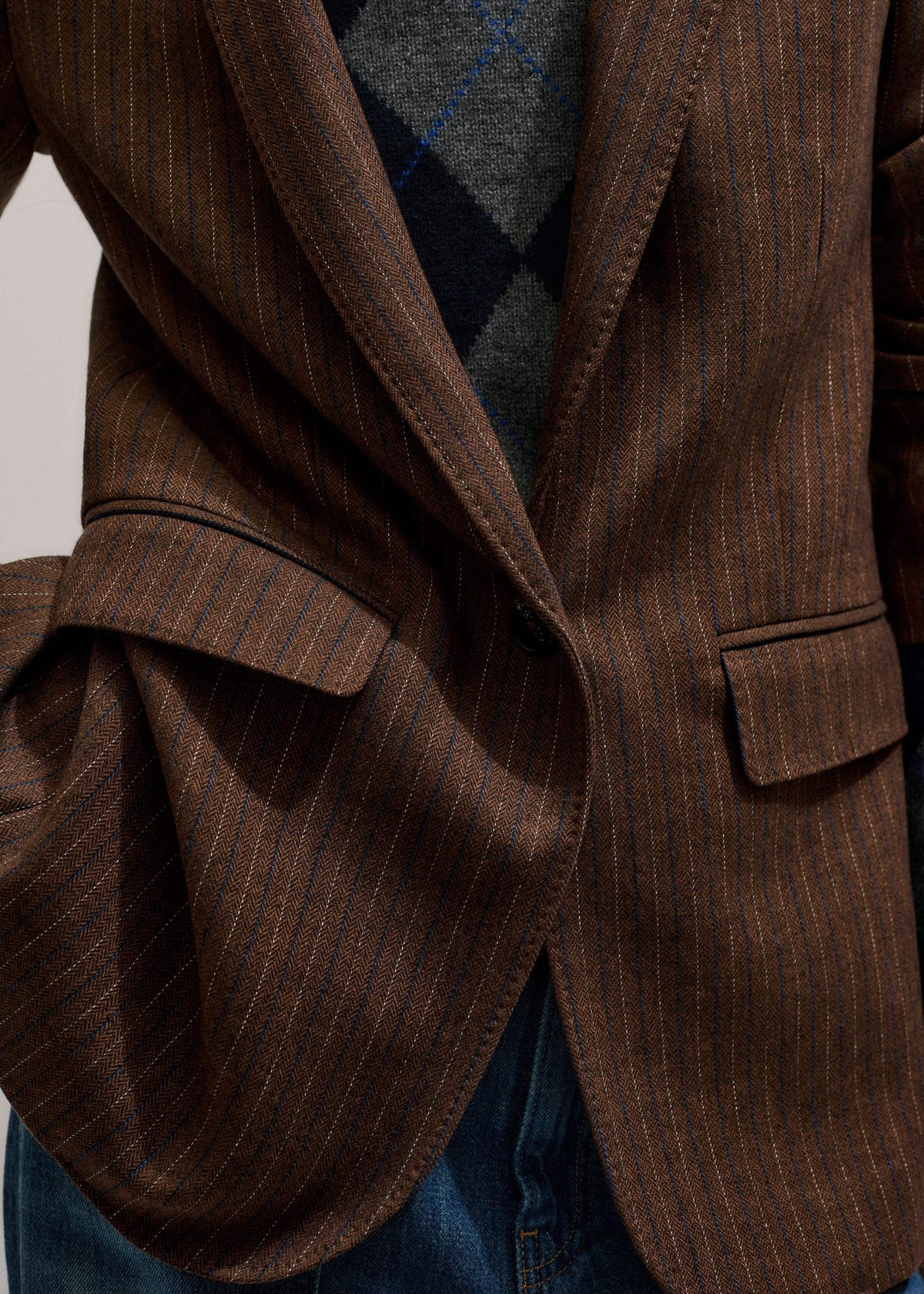Brown Pinstripe Sharp Shoulder Blazer | ME+EM Clothing