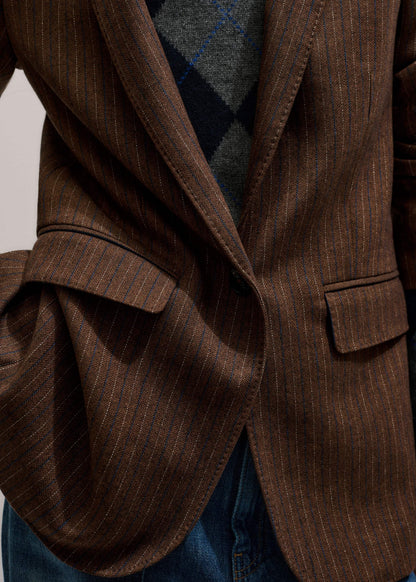 Brown Pinstripe Sharp Shoulder Blazer | ME+EM Clothing