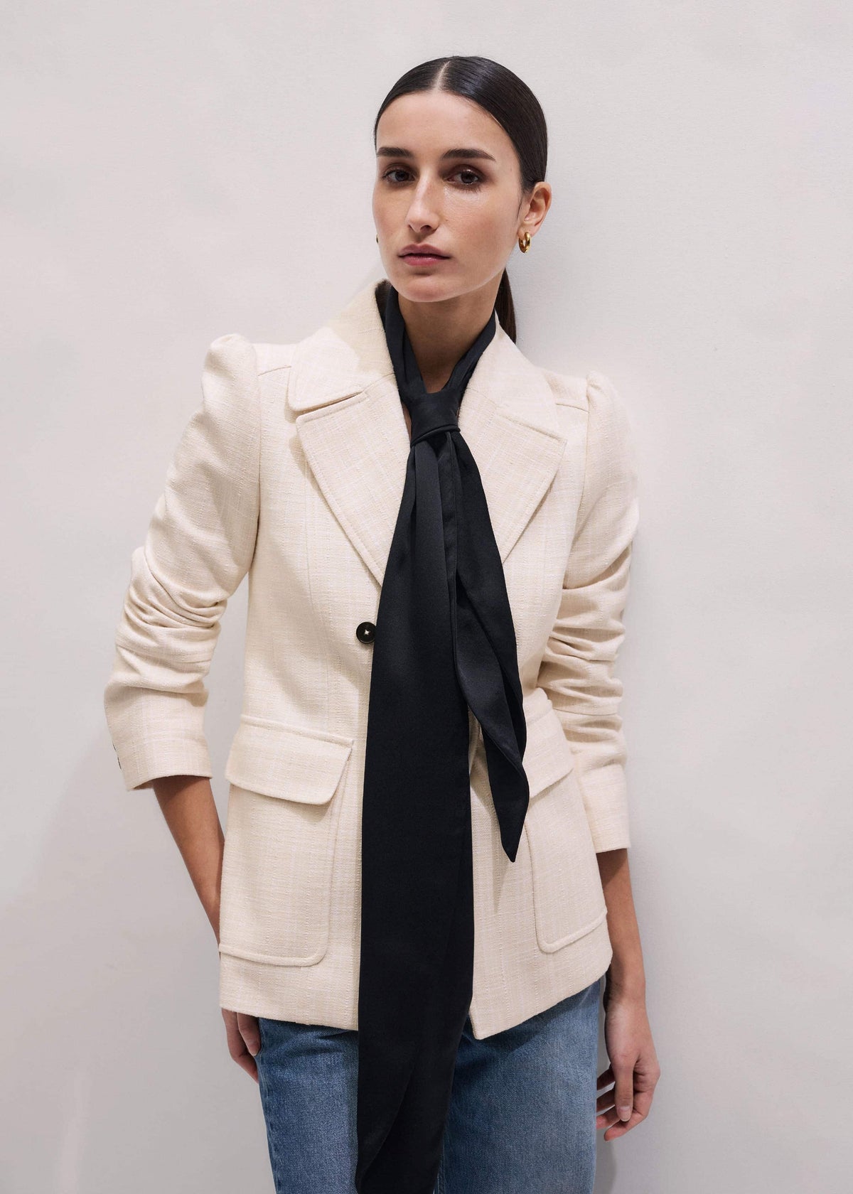 Ivory Slim Feminine Sleeve Blazer | ME+EM Clothing