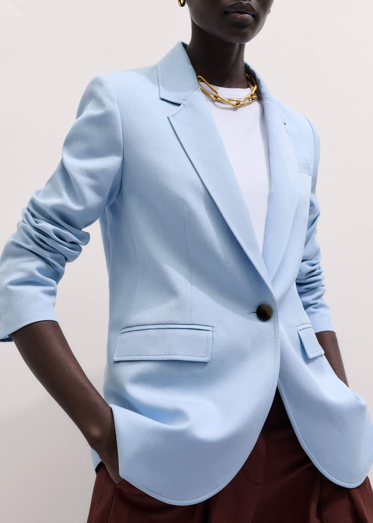 Sky Blue Sharp Shoulder Blazer | ME+EM Clothing