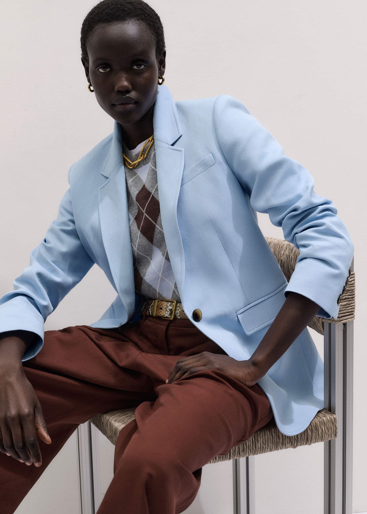 Sky Blue Sharp Shoulder Blazer | ME+EM Clothing