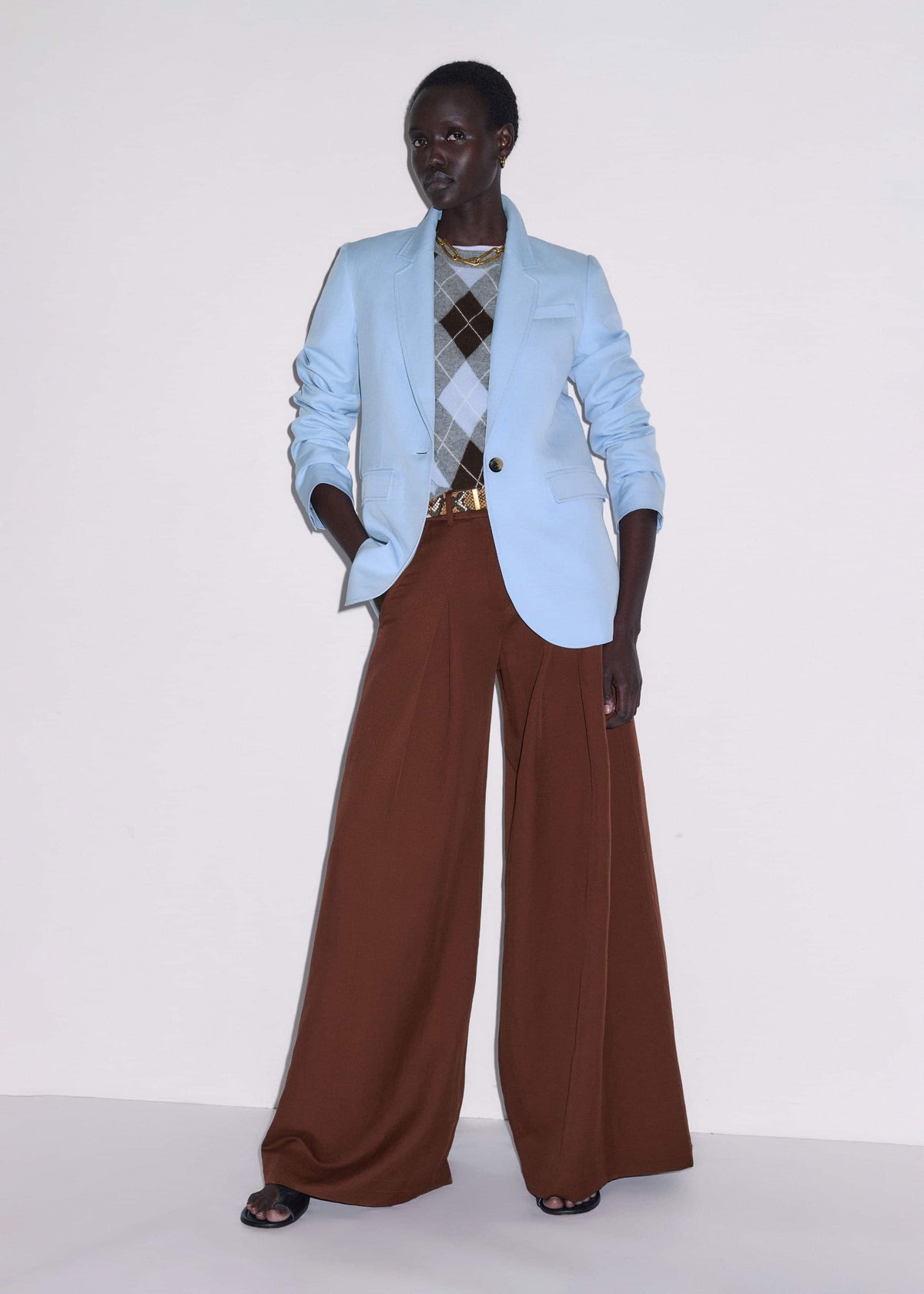 Sky Blue Sharp Shoulder Blazer | ME+EM Clothing
