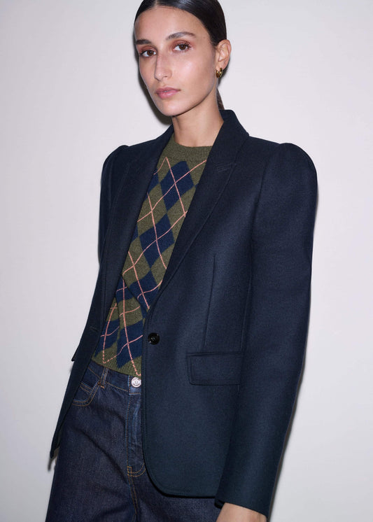 Navy Feminine Sleeve Fitted Blazer | ME+EM Clothing