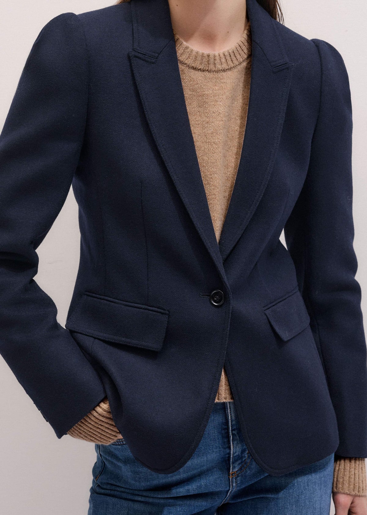 Navy Feminine Sleeve Fitted Blazer | ME+EM Clothing