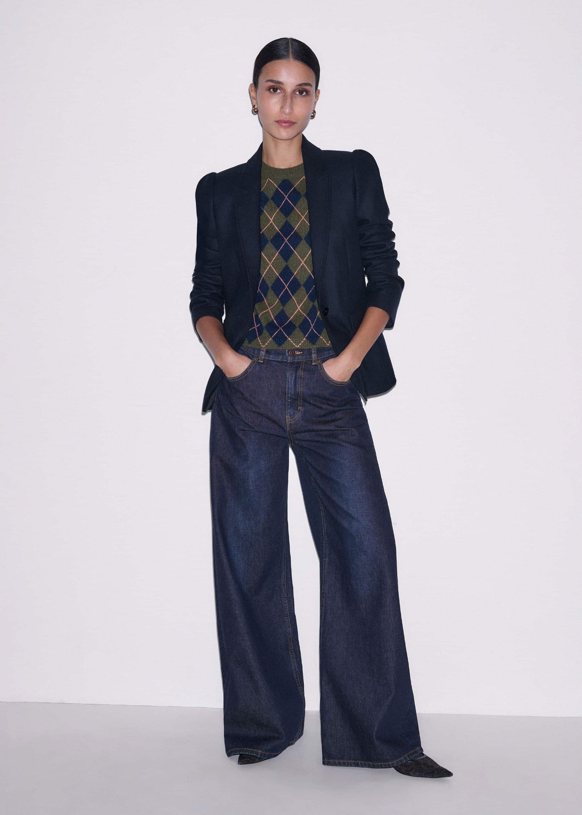 Navy Feminine Sleeve Fitted Blazer | ME+EM Clothing