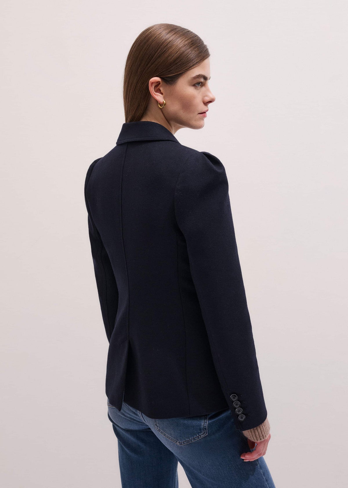 Navy Feminine Sleeve Fitted Blazer | ME+EM Clothing