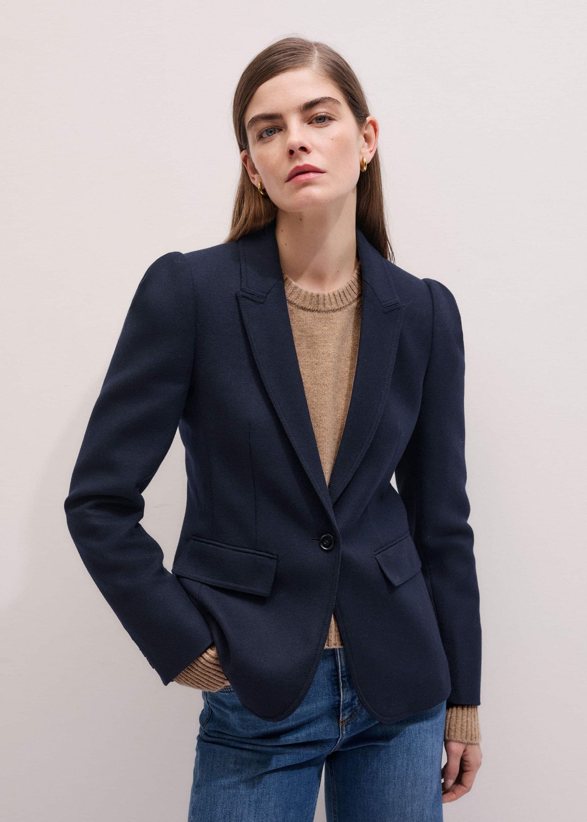 Navy Feminine Sleeve Fitted Blazer | ME+EM Clothing