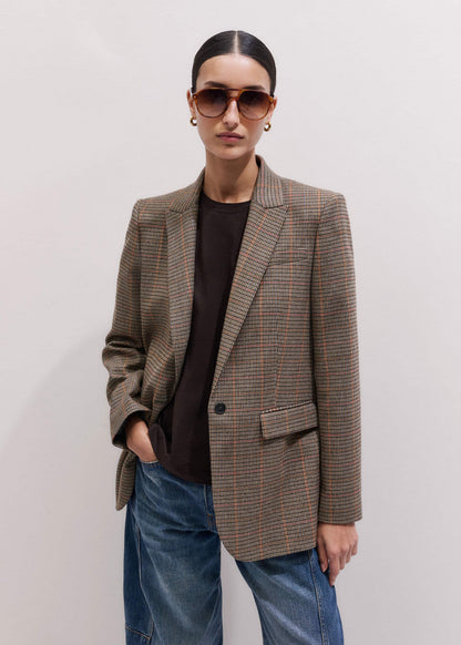 Brown Check Sharp Shoulder Blazer | ME+EM Clothing