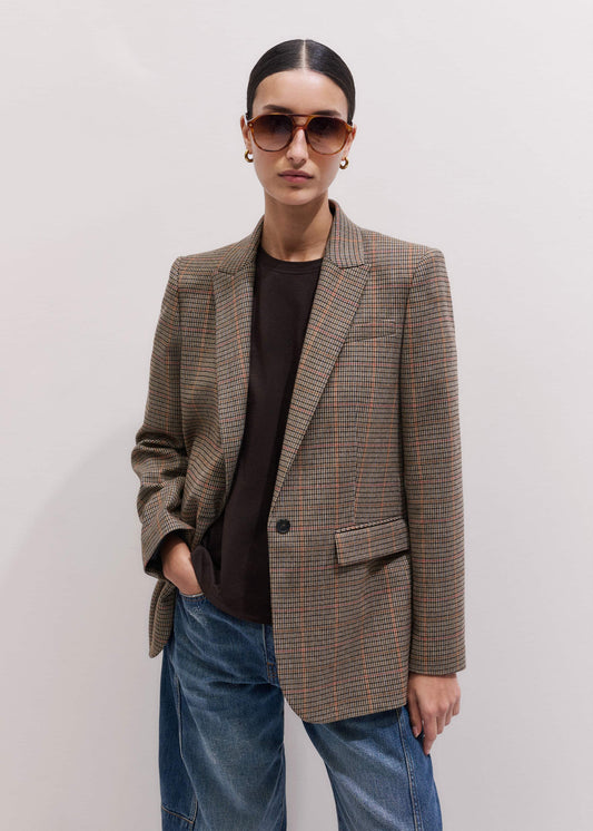Brown Check Sharp Shoulder Blazer | ME+EM Clothing