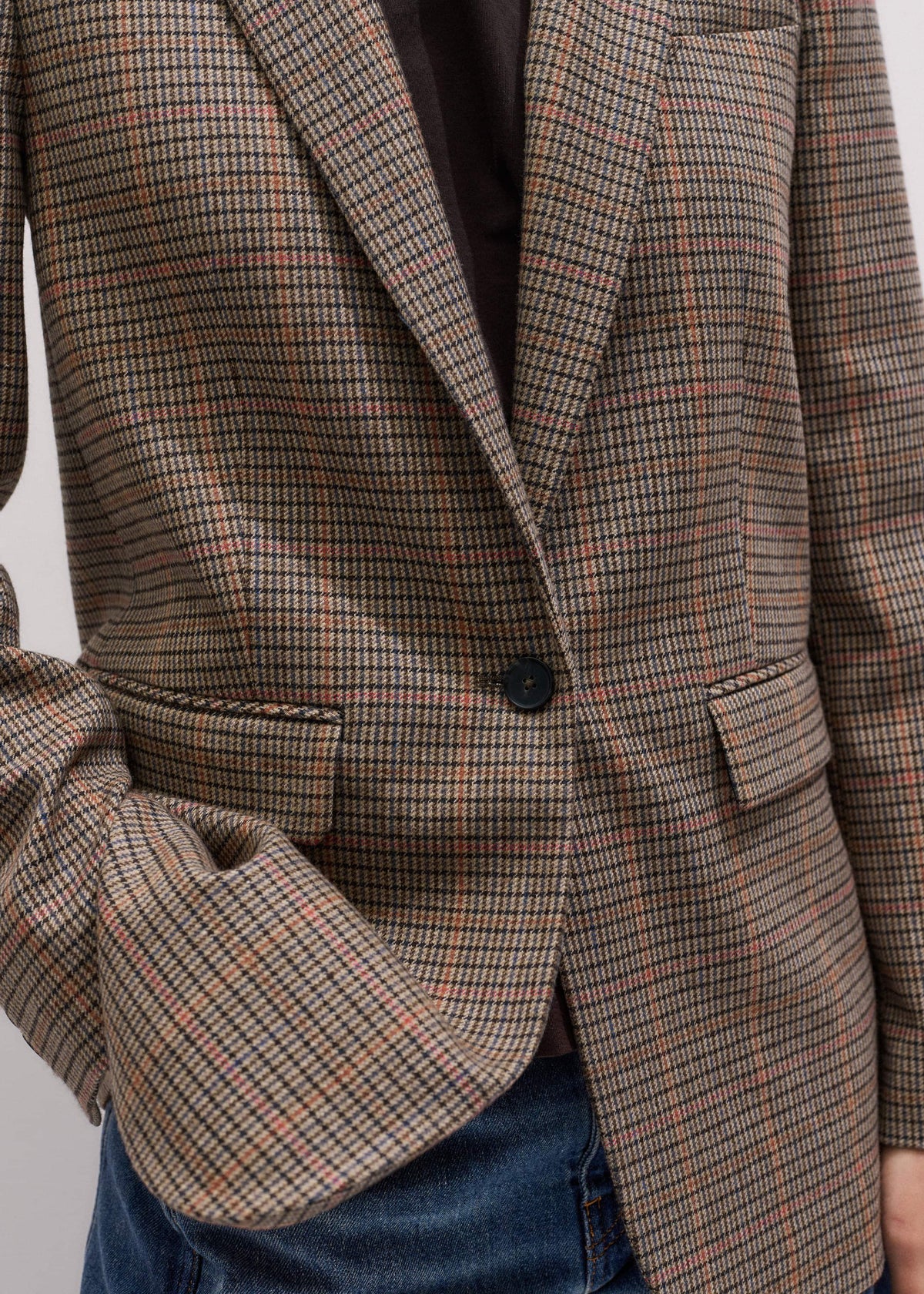 Brown Check Sharp Shoulder Blazer | ME+EM Clothing
