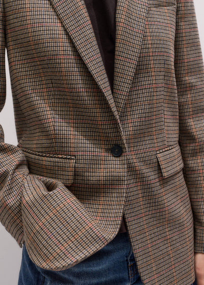 Brown Check Sharp Shoulder Blazer | ME+EM Clothing