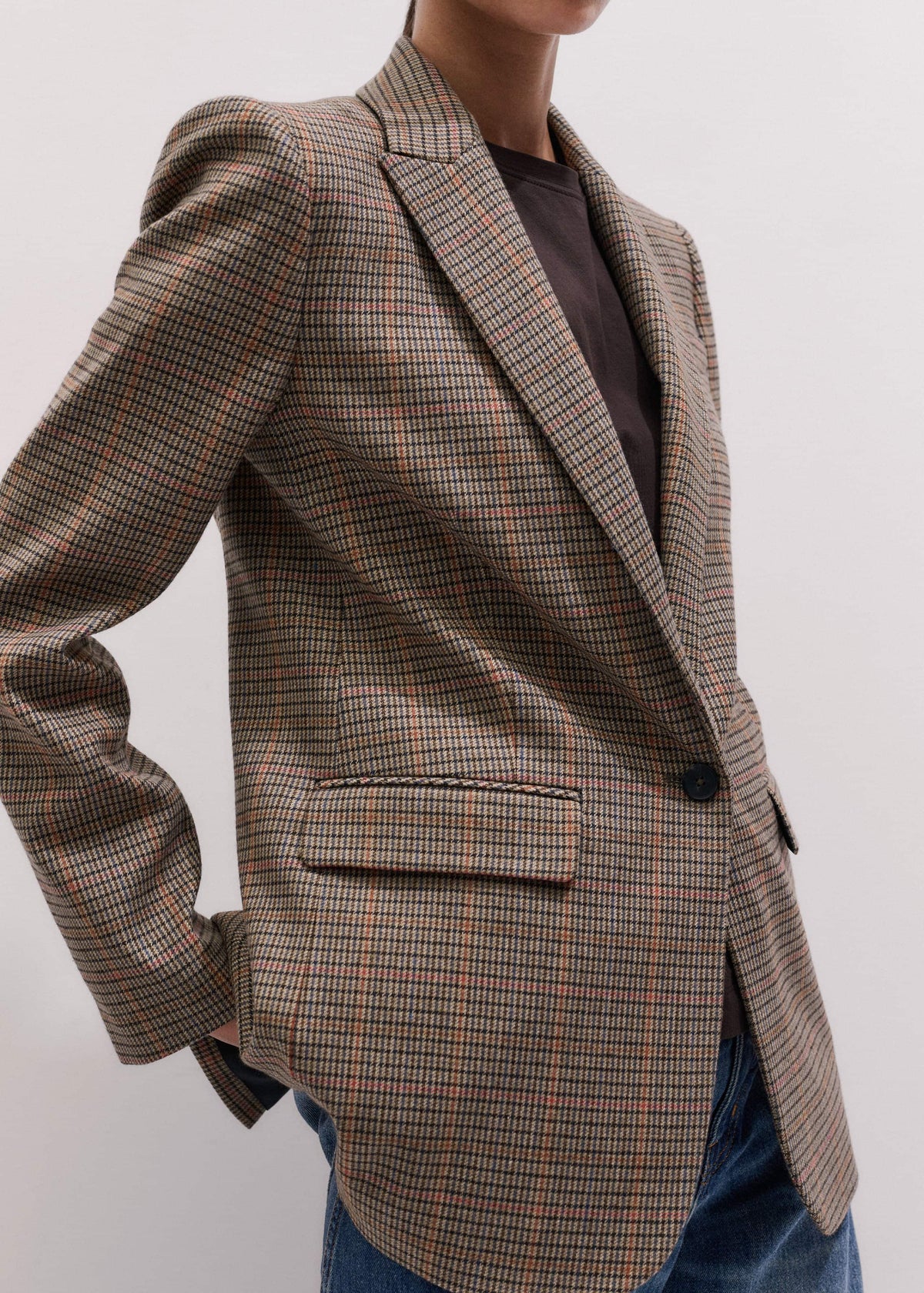 Brown Check Sharp Shoulder Blazer | ME+EM Clothing