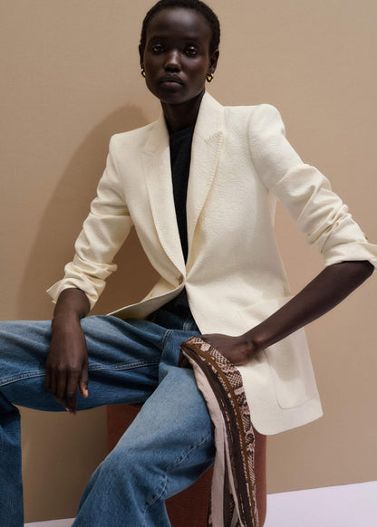 Ivory Luxe Jacquard Sharp Shoulder Blazer | ME+EM Clothing
