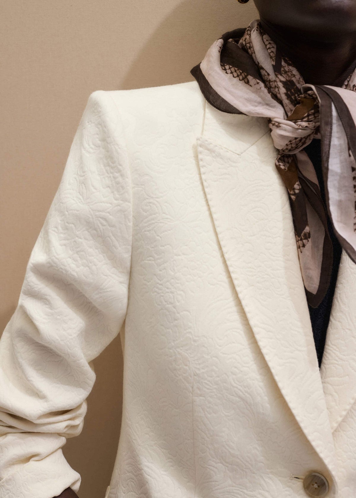 Ivory Luxe Jacquard Sharp Shoulder Blazer | ME+EM Clothing