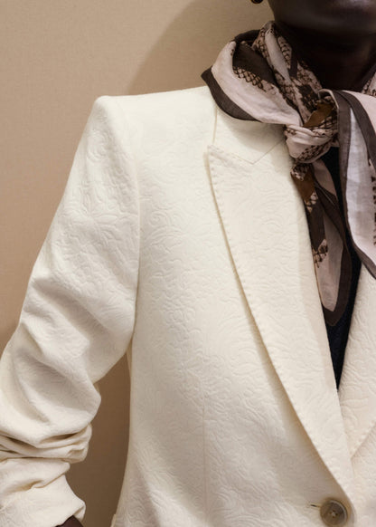 Ivory Luxe Jacquard Sharp Shoulder Blazer | ME+EM Clothing