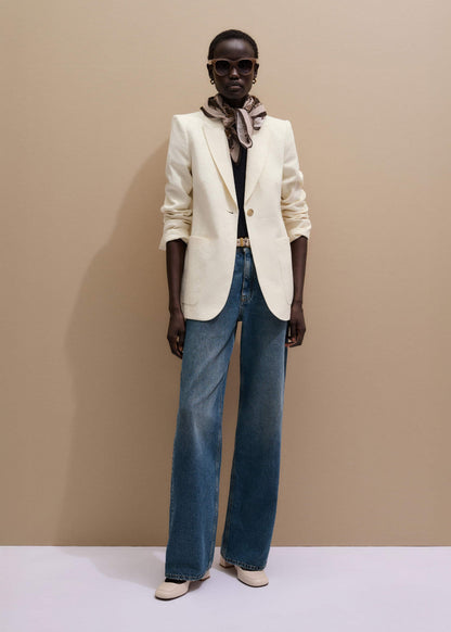 Ivory Luxe Jacquard Sharp Shoulder Blazer | ME+EM Clothing