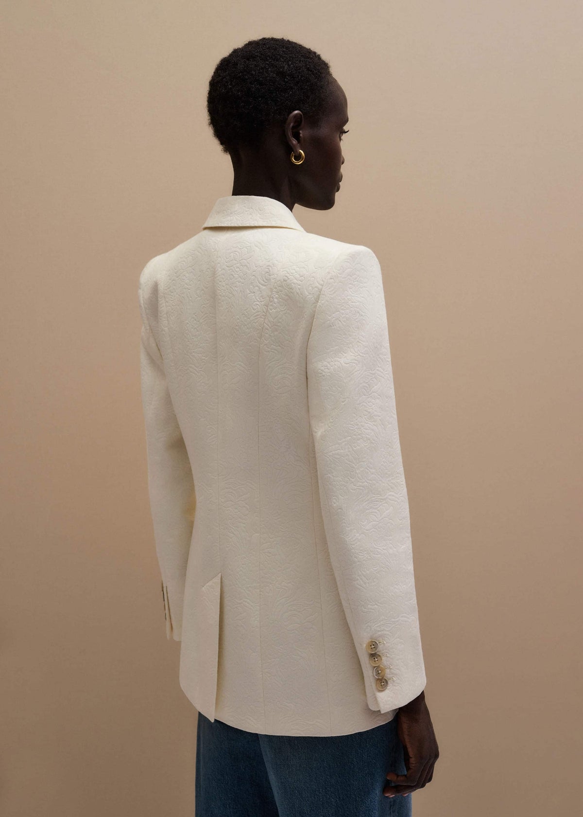 Ivory Luxe Jacquard Sharp Shoulder Blazer | ME+EM Clothing